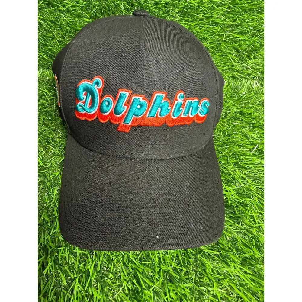 Miami Dolphins New Era 9FIFTY Snapback Hat Cap Black Teal Orange Script Logo NFL